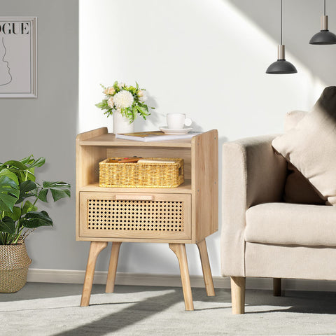 Lerliuo cane accent bedside adds natural texture to bedrooms.