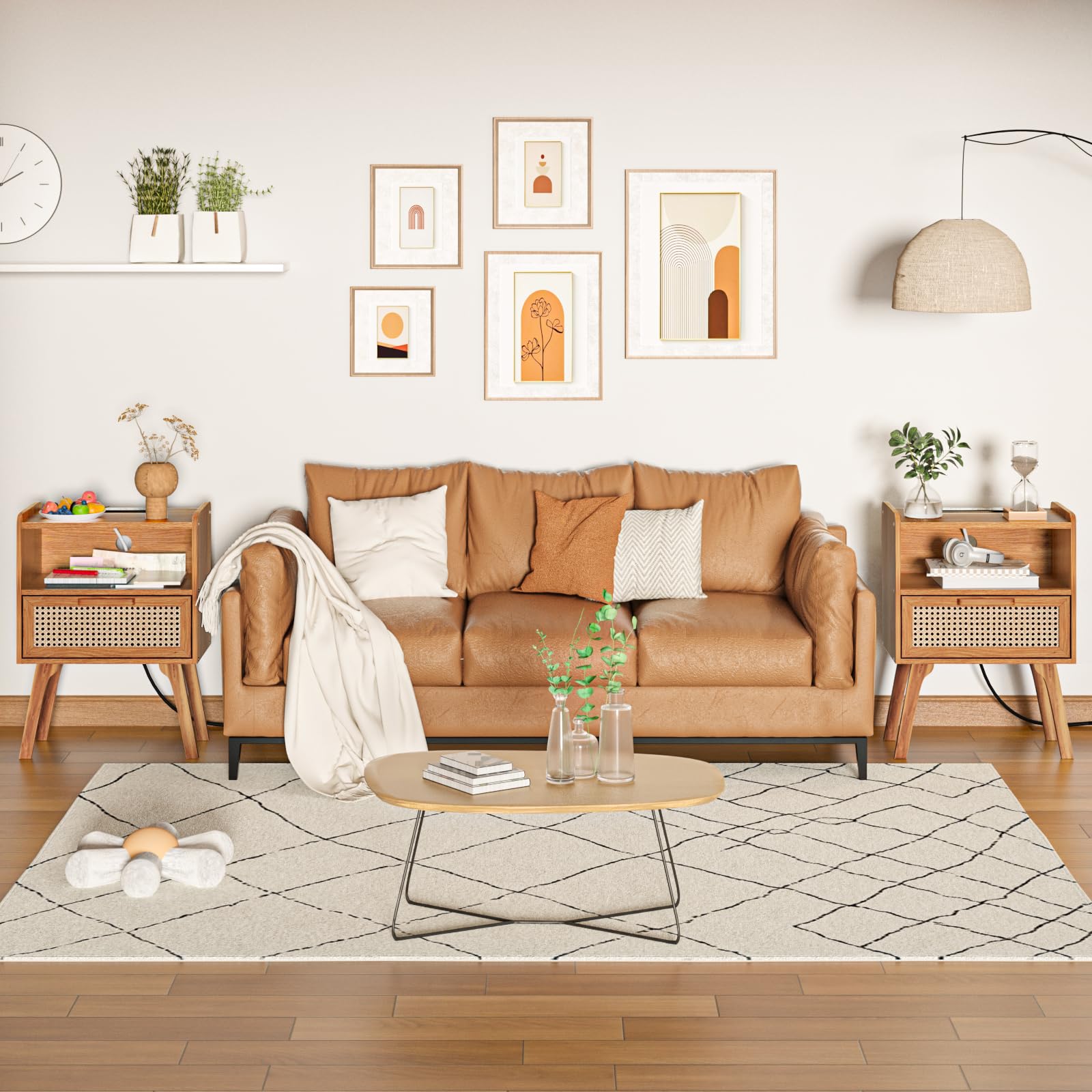 Lerliuo nightstand in a cozy living room setup.