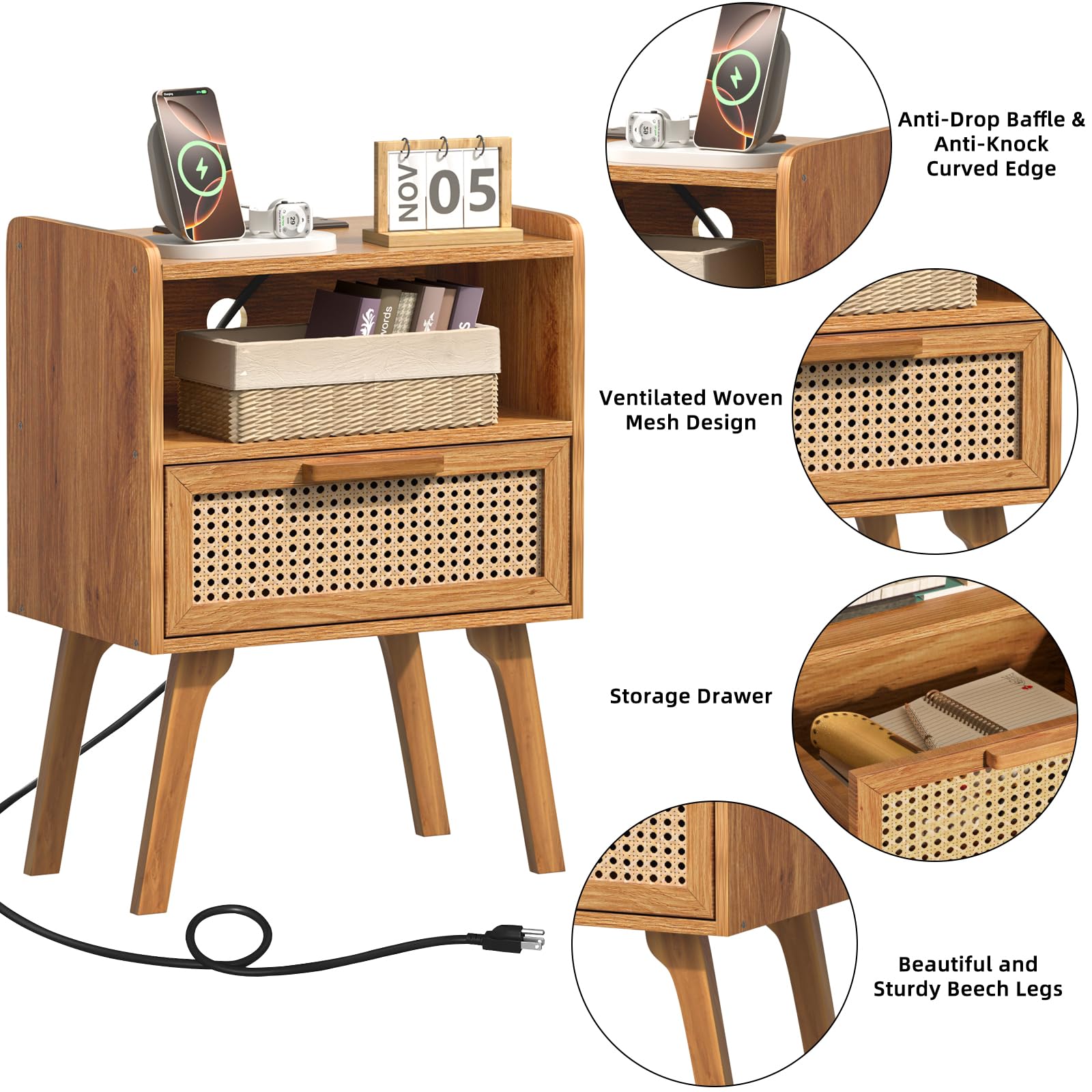 Secure packaging protects the nightstand in transit.