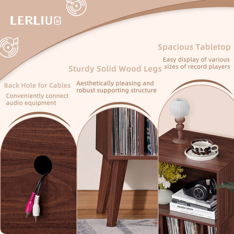Lerliuo bedroom scene doubles as a bedside desk and vinyl storage.