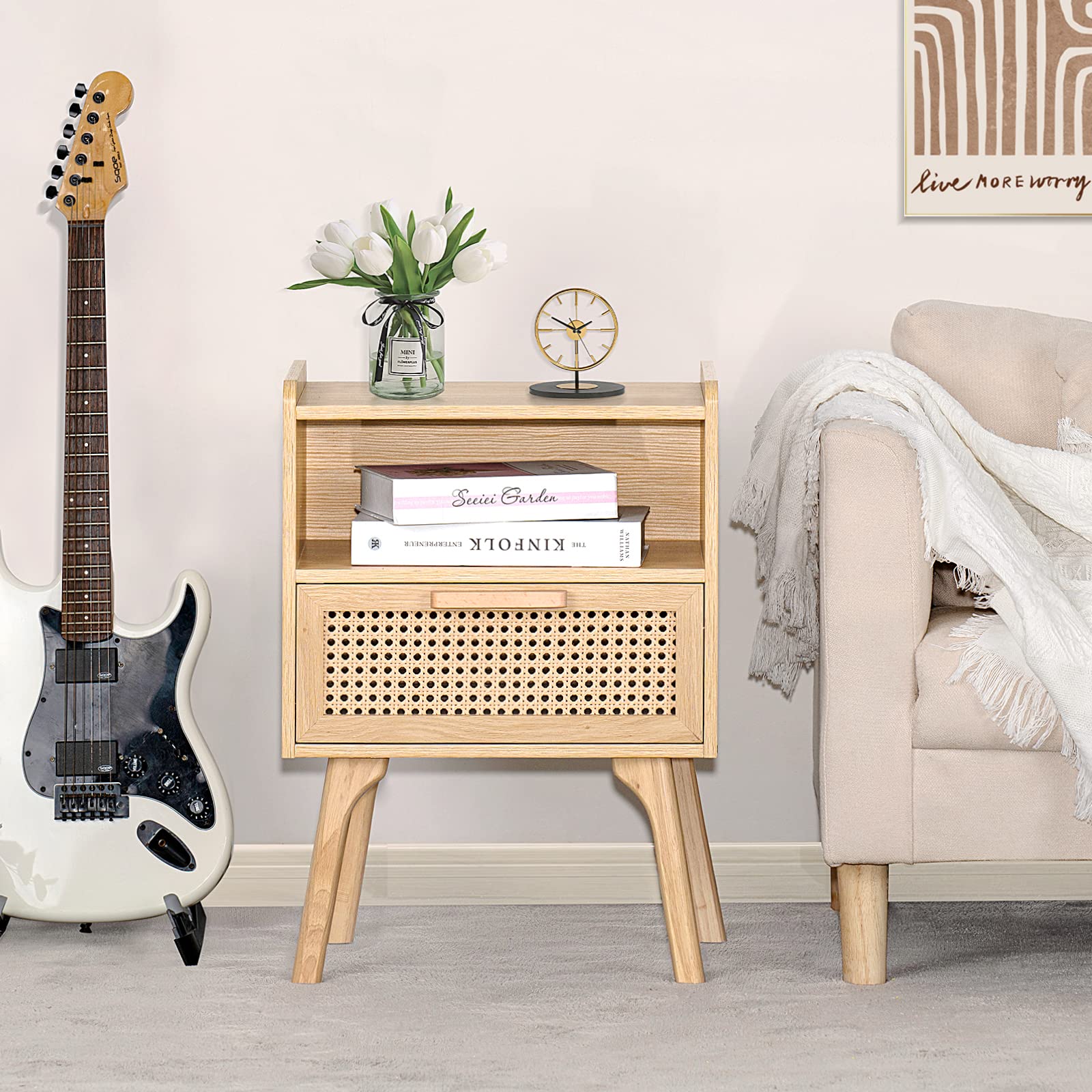 Lerliuo solid wood legs nightstand provides sturdy support.