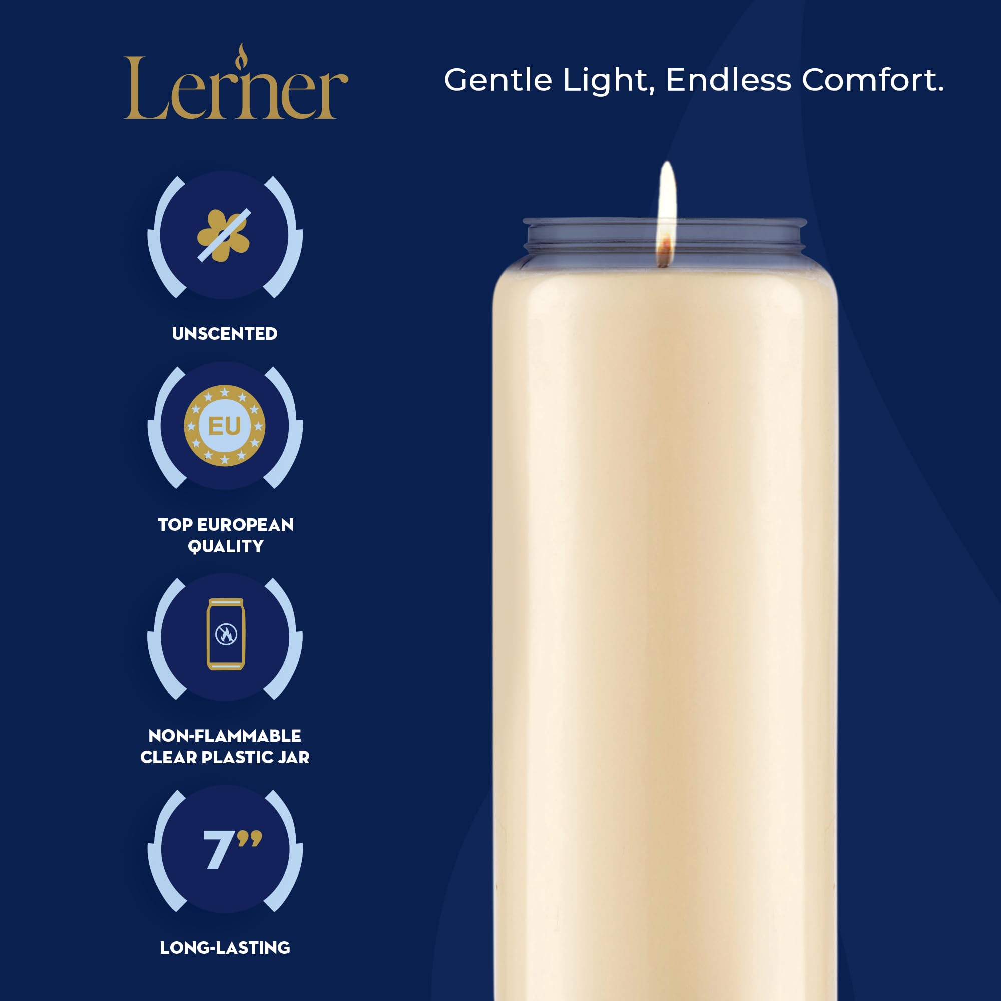 Lerner smokeless memorial candle with lead-free wick, European quality for quiet remembrance
