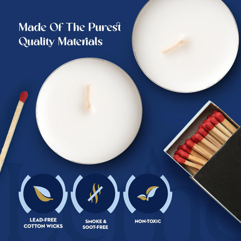 Smokeless Lerner tea lights for clean indoor illumination.
