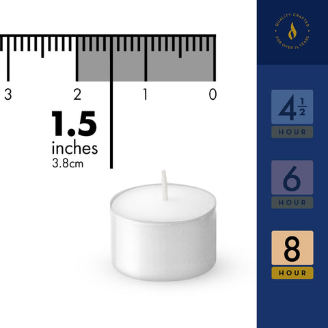 Lerner 8-hour tea light provides extended, steady warmth.
