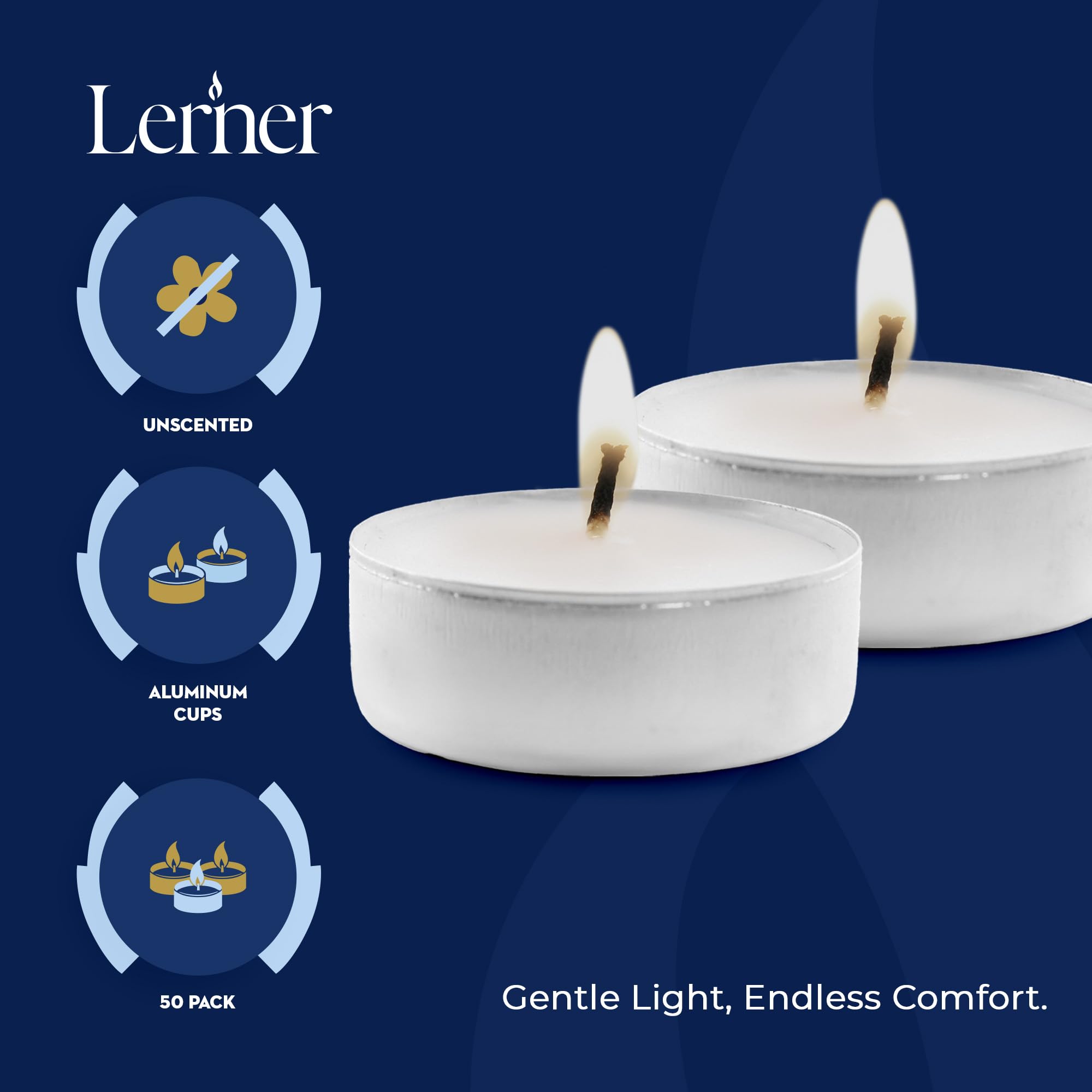 Lerner tea lights used as food warmers or emergency candles.