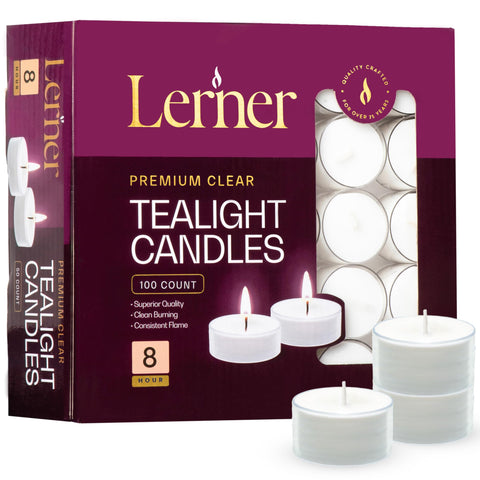 Lerner Tealights in clear cups emit a clean, elegant glow