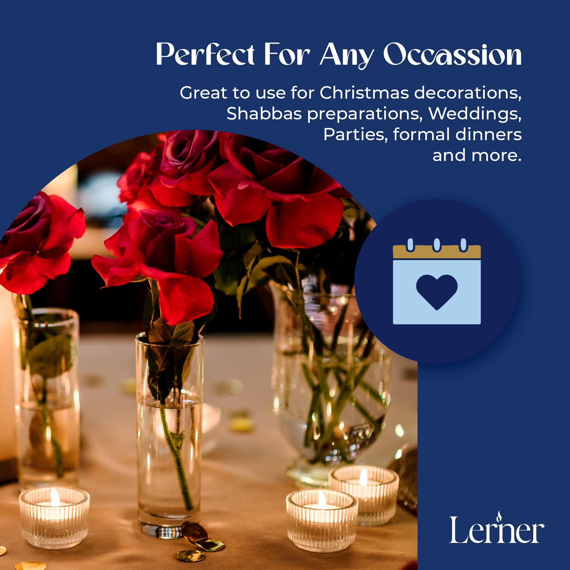 Unscented Lerner tea lights, 100-pack, ideal for events and decor.