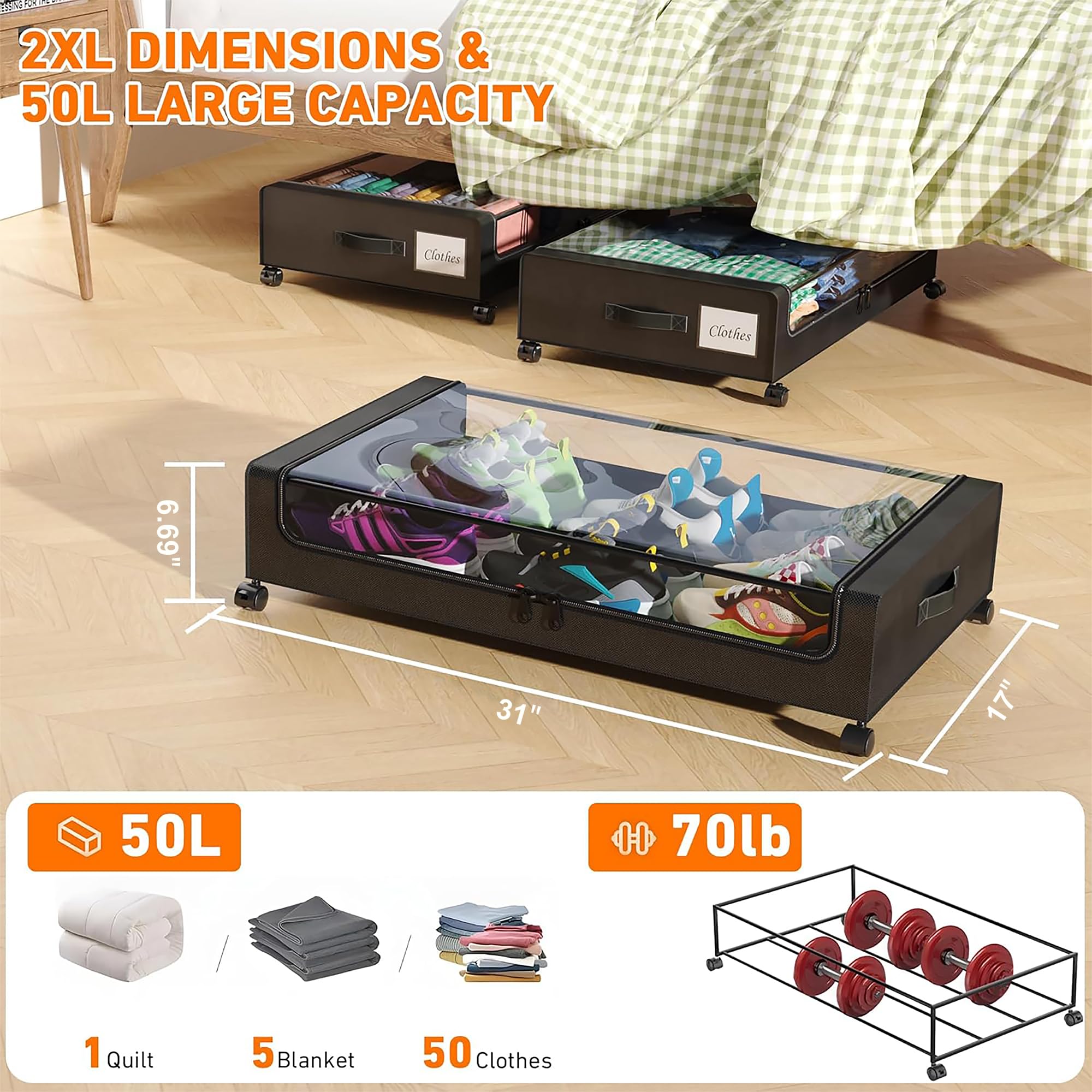 LESHZHEN under-bed storage uses 600D PU fabric for durability