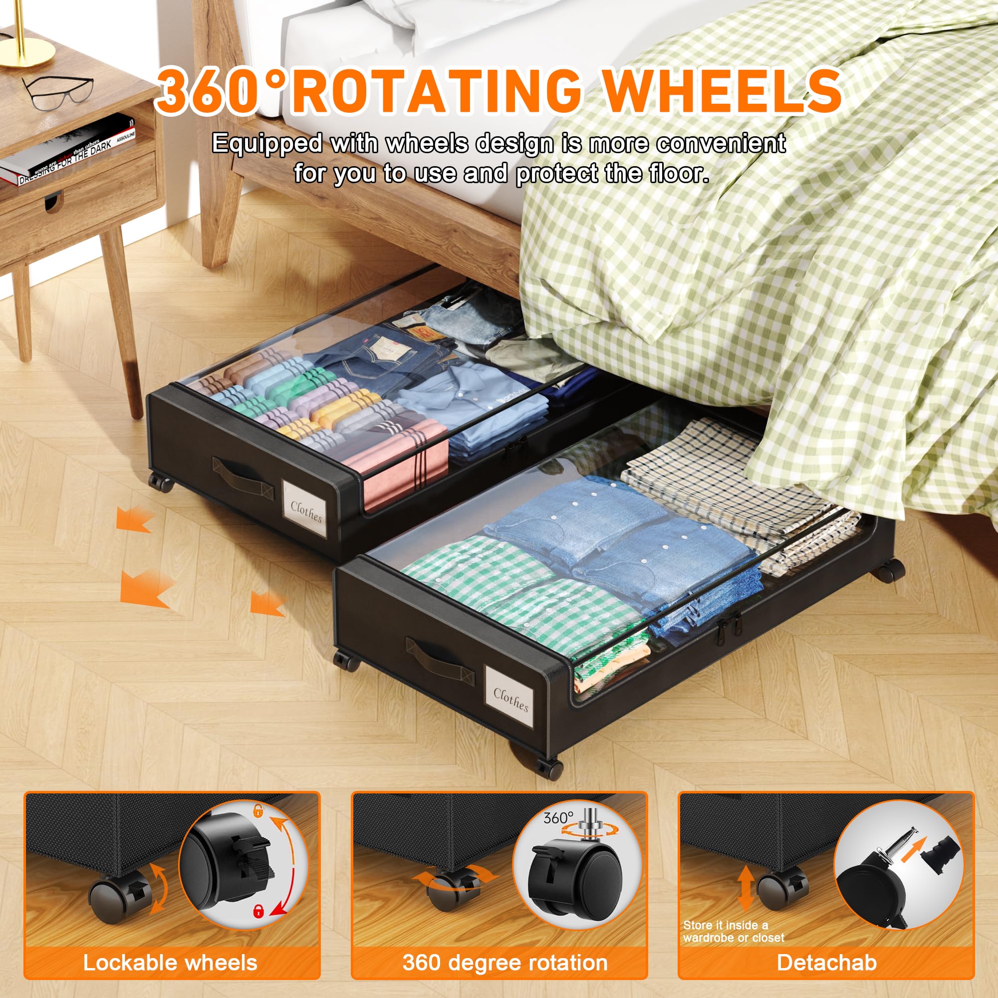 LESHZHEN under-bed storage with 360-degree wheels glides smoothly on floors