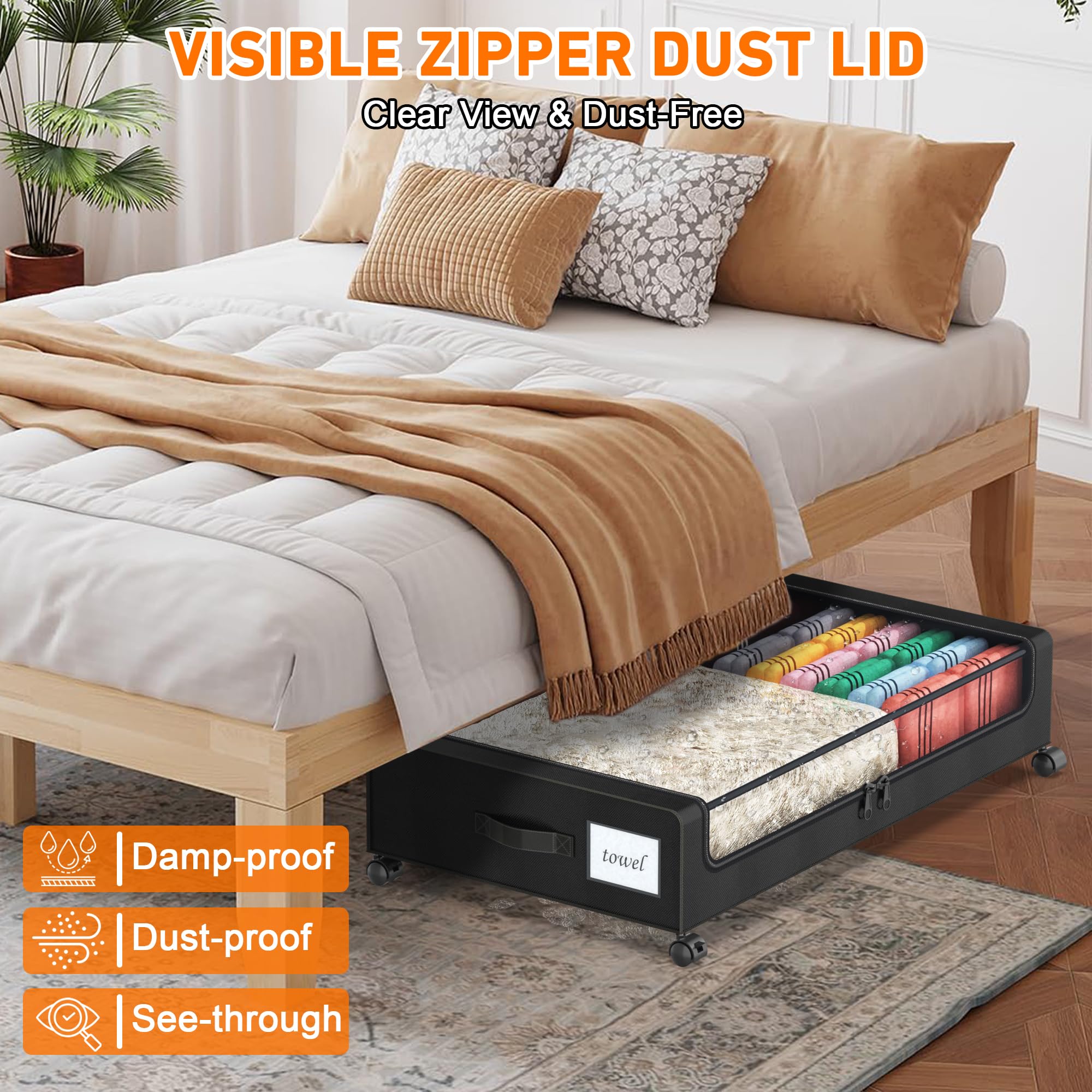 LESHZHEN under-bed storage double-zip lid protects against dust and moisture