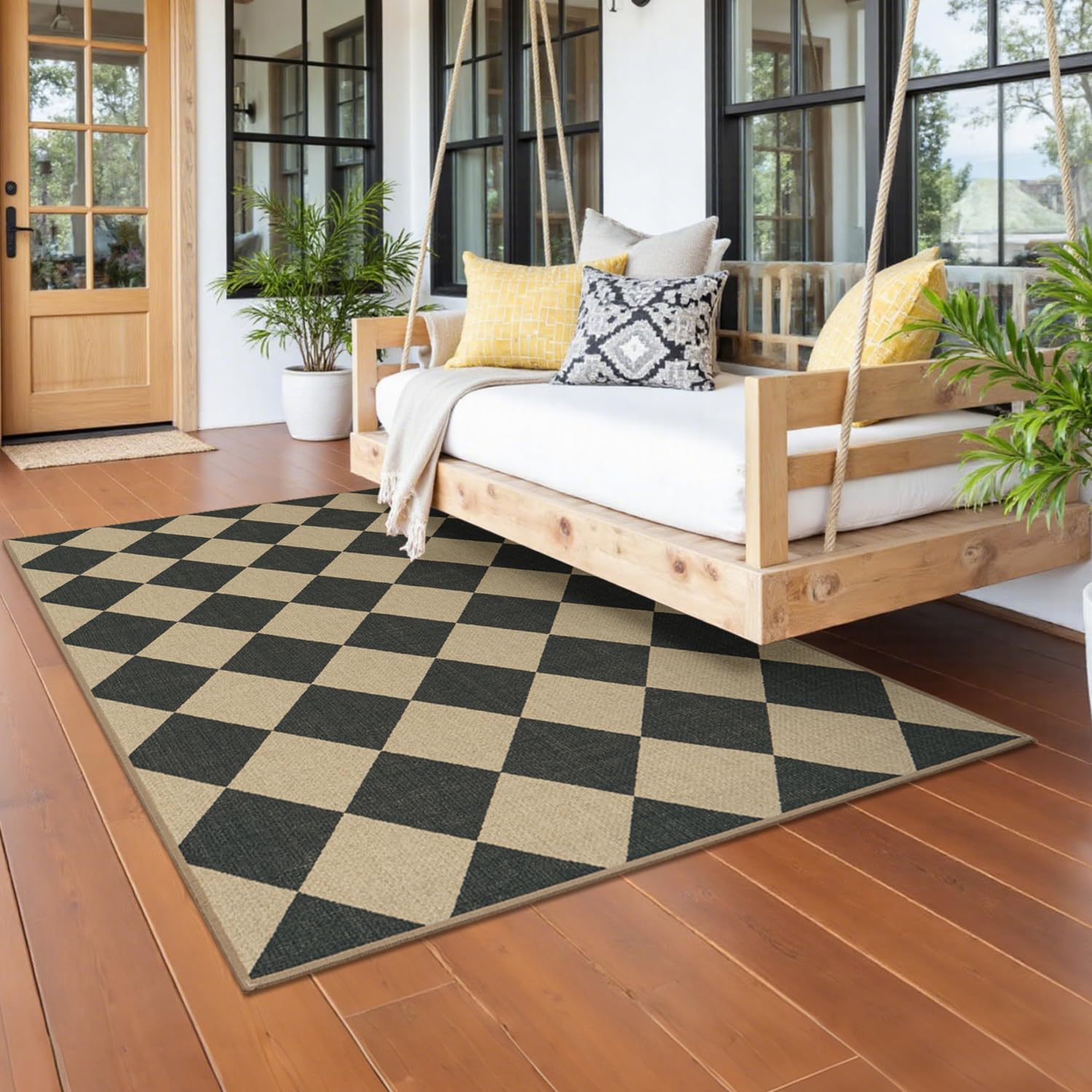 Lessymo rug non-slip backing keeps busy foyers secure and stable.