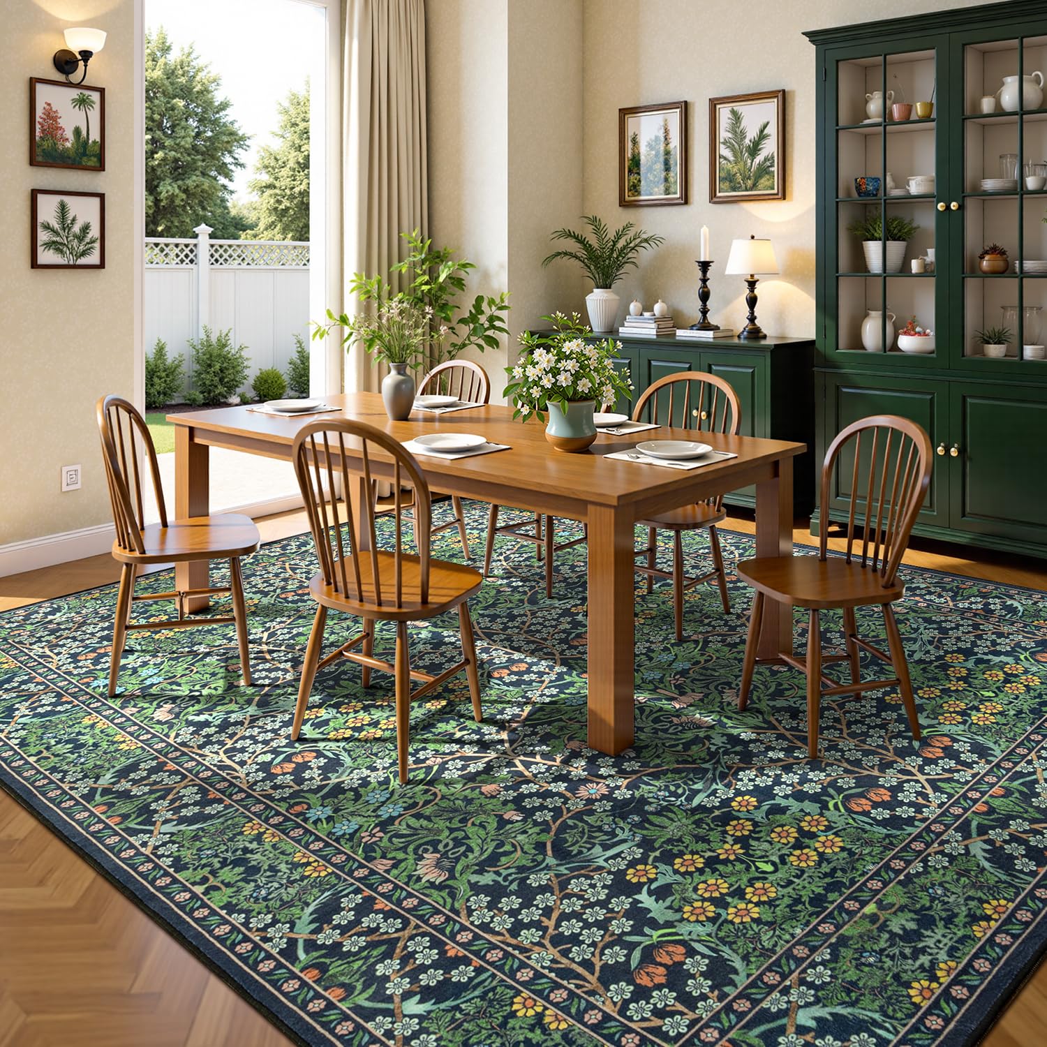 Lessymo stain-resistant and machine washable rug for easy cleaning after meals.