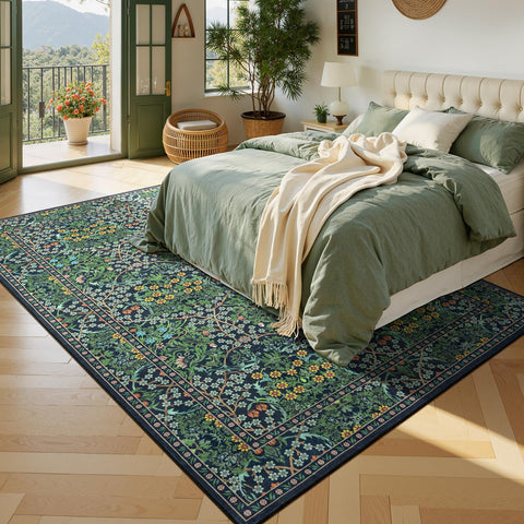 Lessymo vintage botanical motif rug elevates bedrooms with timeless color and refined texture.