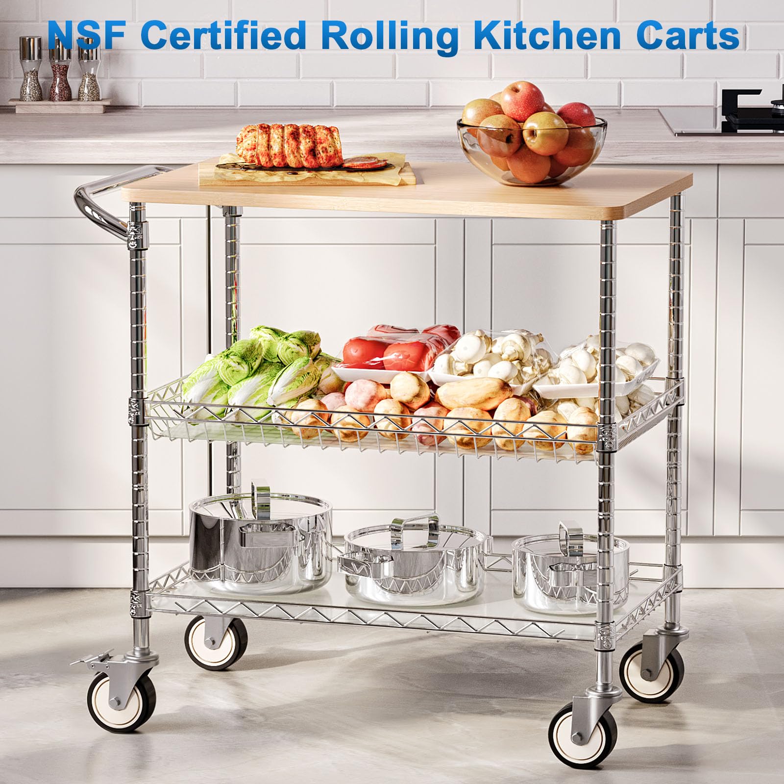 Leteuke 3-tier heavy-duty cart on wheels for versatile storage.