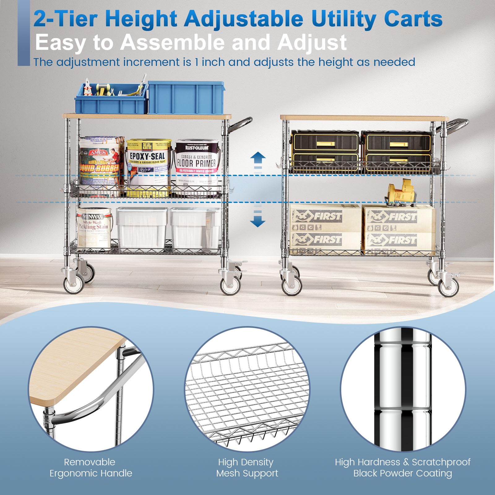 Leteuke NSF-certified metal cart on chrome wheels for durable use.