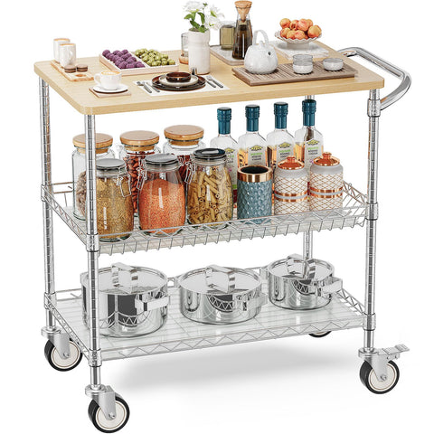 Leteuke rolling kitchen cart with wood top for extra prep surface.