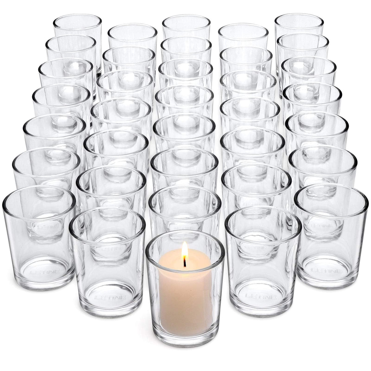 Letine 72-pack votive holders in clear glass for elegant wedding centerpieces.