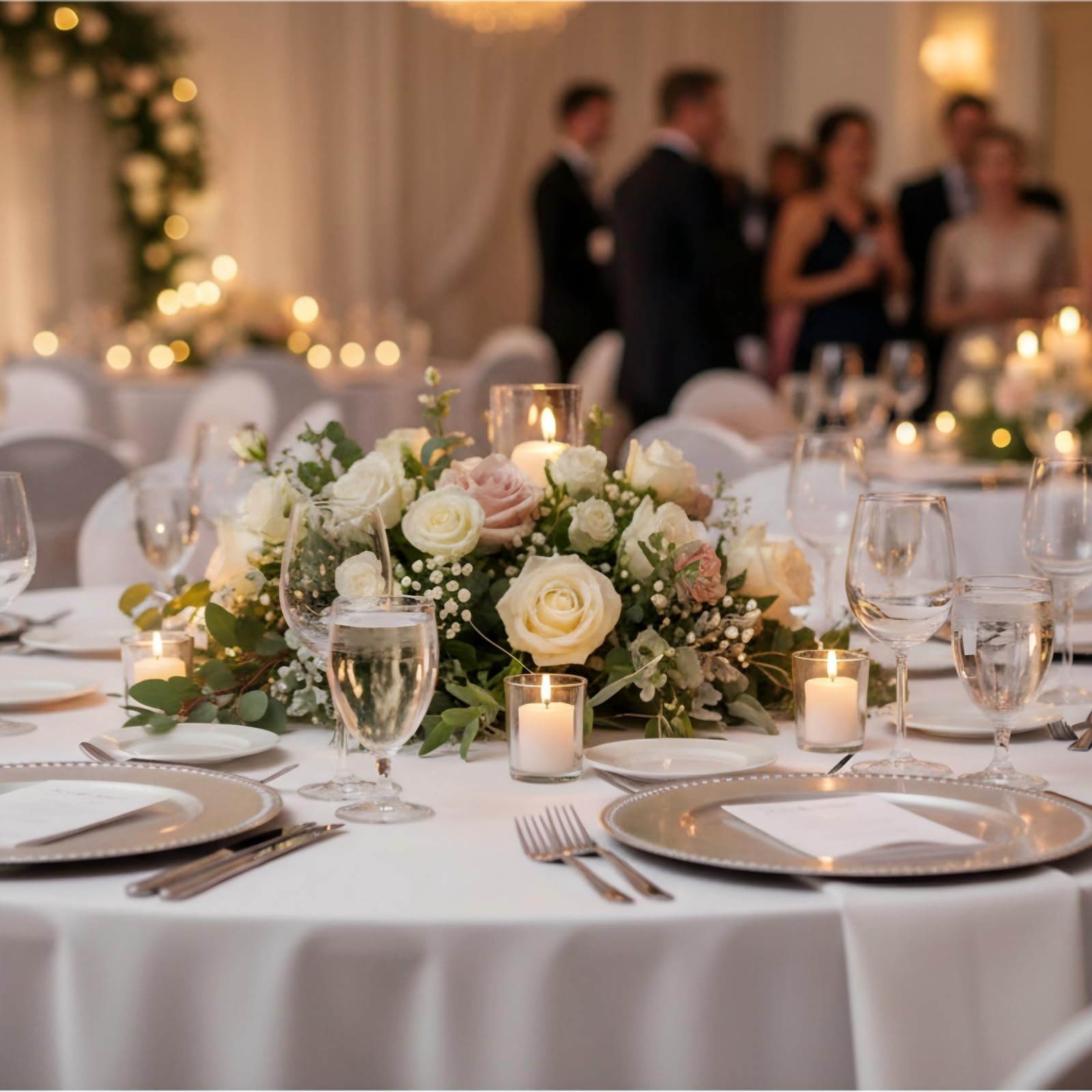 Letine Christmas table decor using clear glass votive holders for seasonal glow.