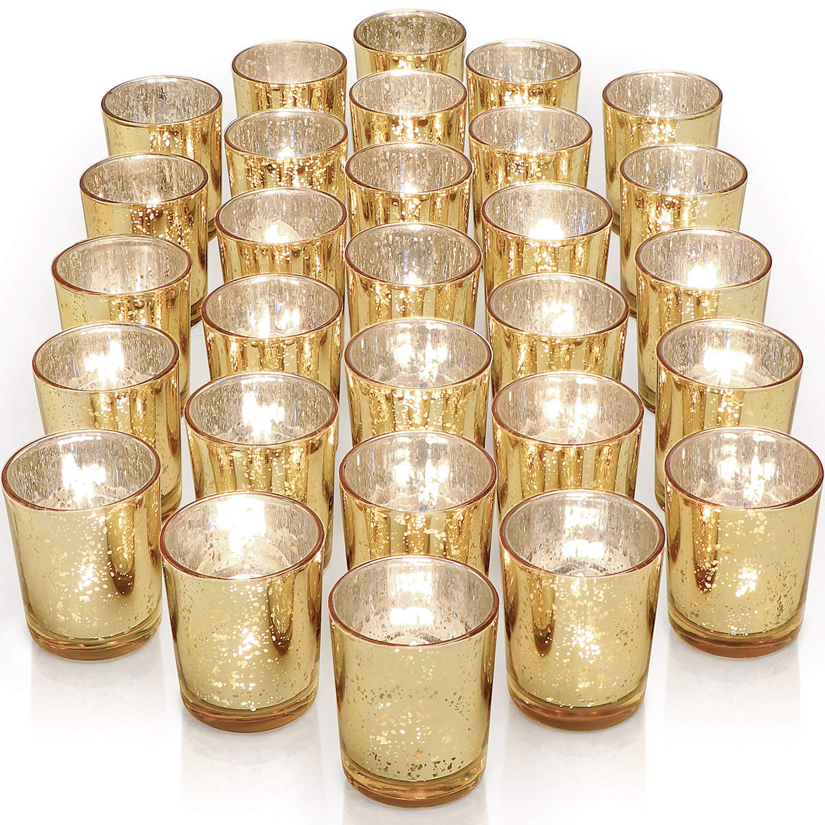 LETINE gold mercury glass votive holder with speckled finish for weddings