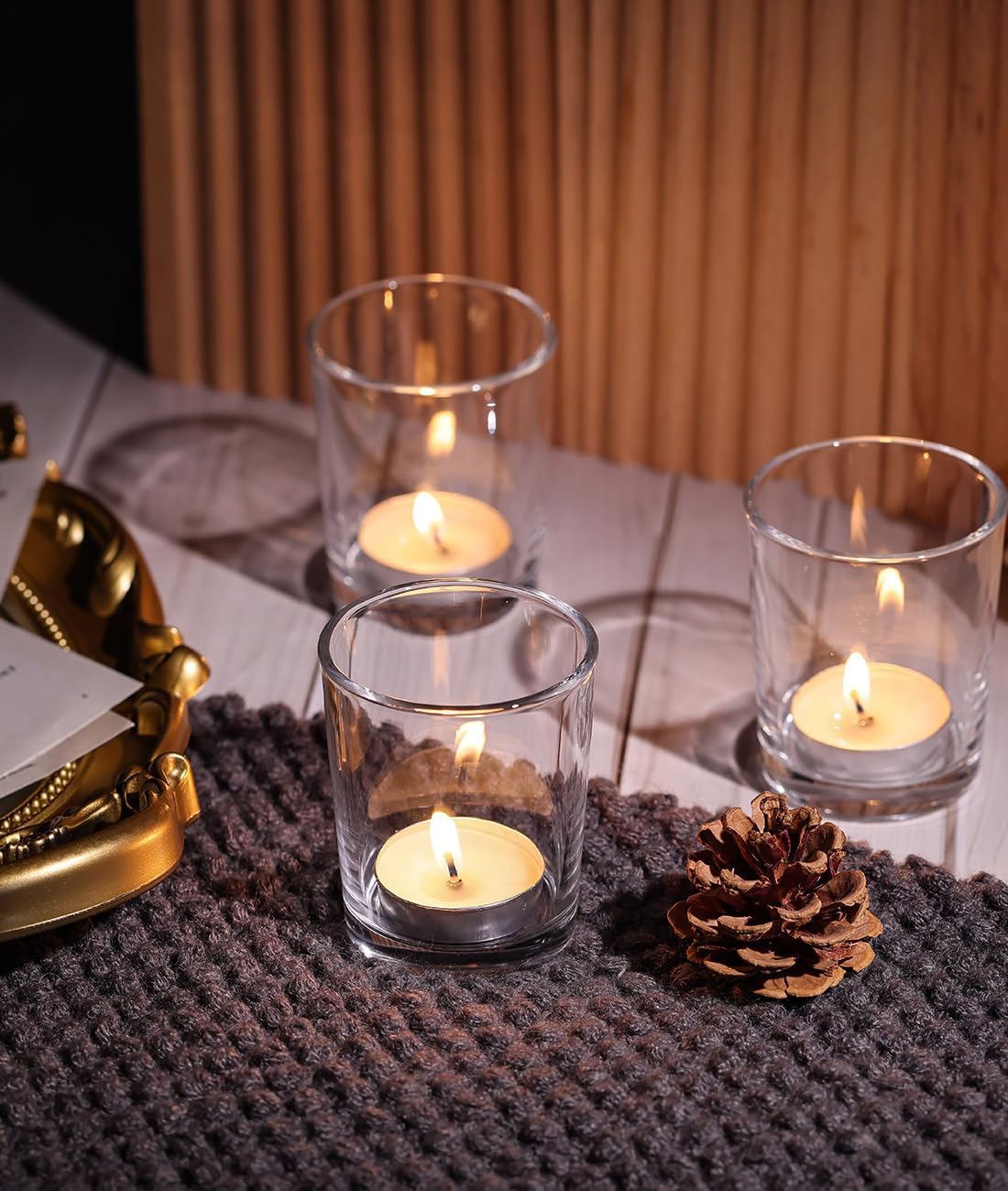 Letine tea light candle holders in glass for quick setup.