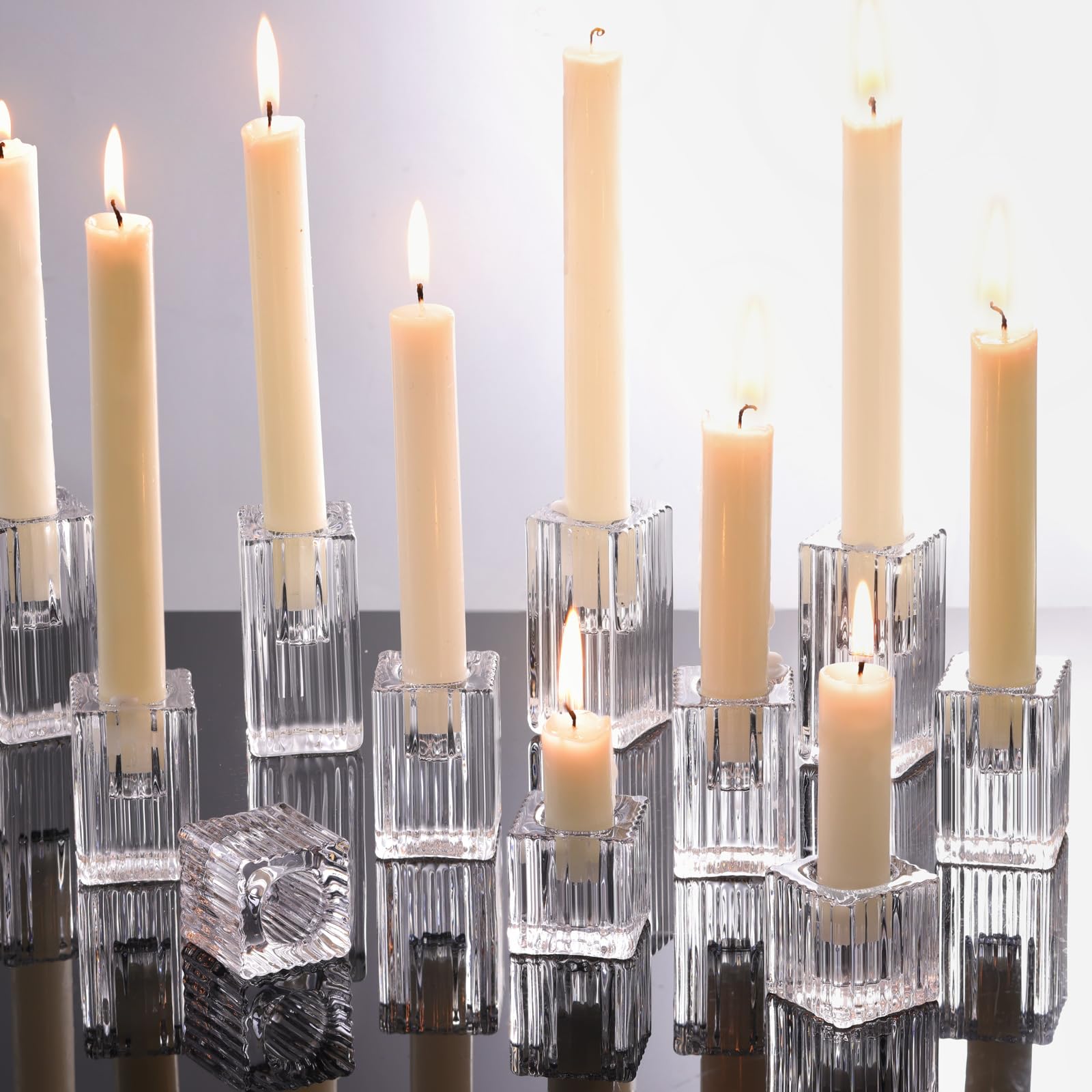 Letine vertical stripe glass candlestick holder set enhances elegant dining with warm candlelight ambiance