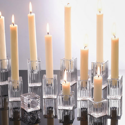 Letine vertical stripe glass candlestick holder set enhances elegant dining with warm candlelight ambiance