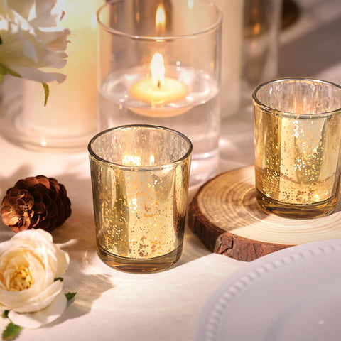 LETINE wedding centerpiece votive on table with candle glow