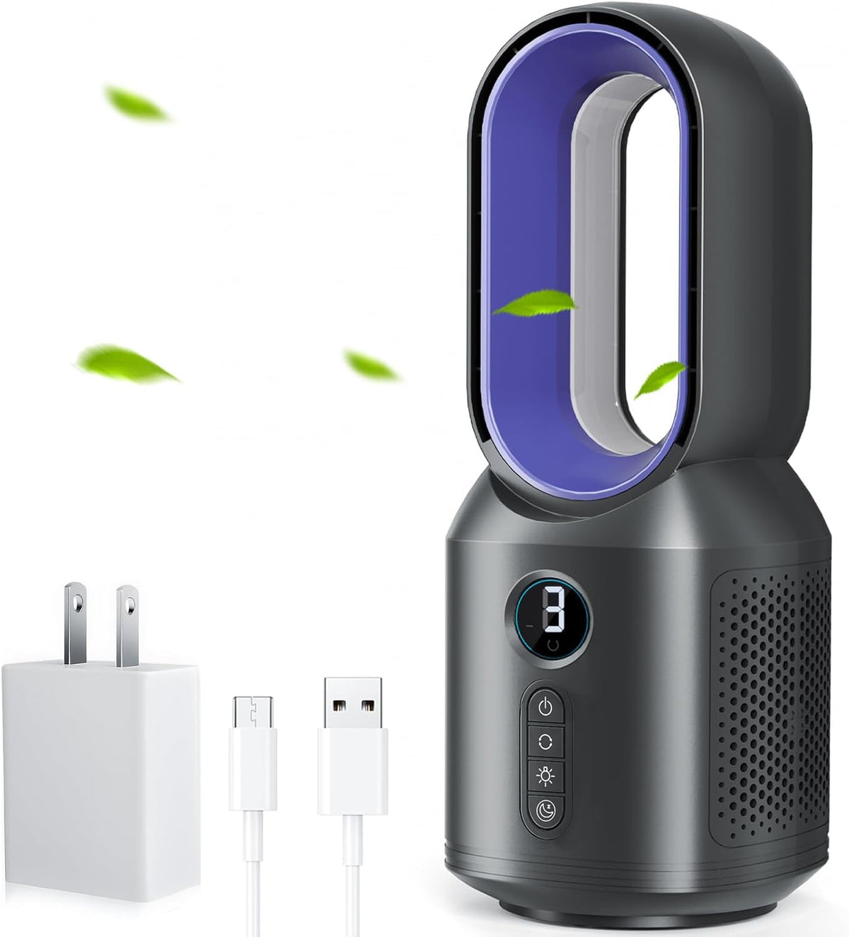 Let'me bladeless desk fan front view for safe personal cooling at your workspace.