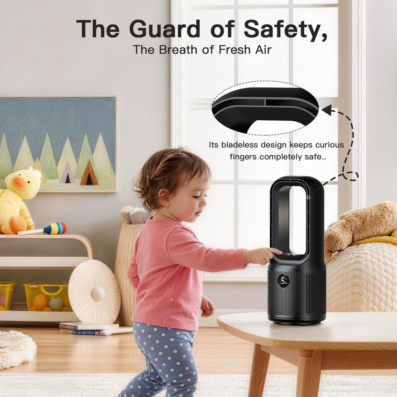 Let'me bladeless desk fan offers 5 speeds to suit your momentary comfort.