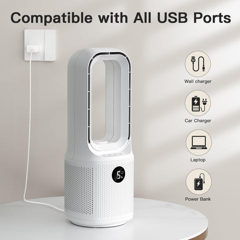 Let'me bladeless desk fan showing five-speed control options