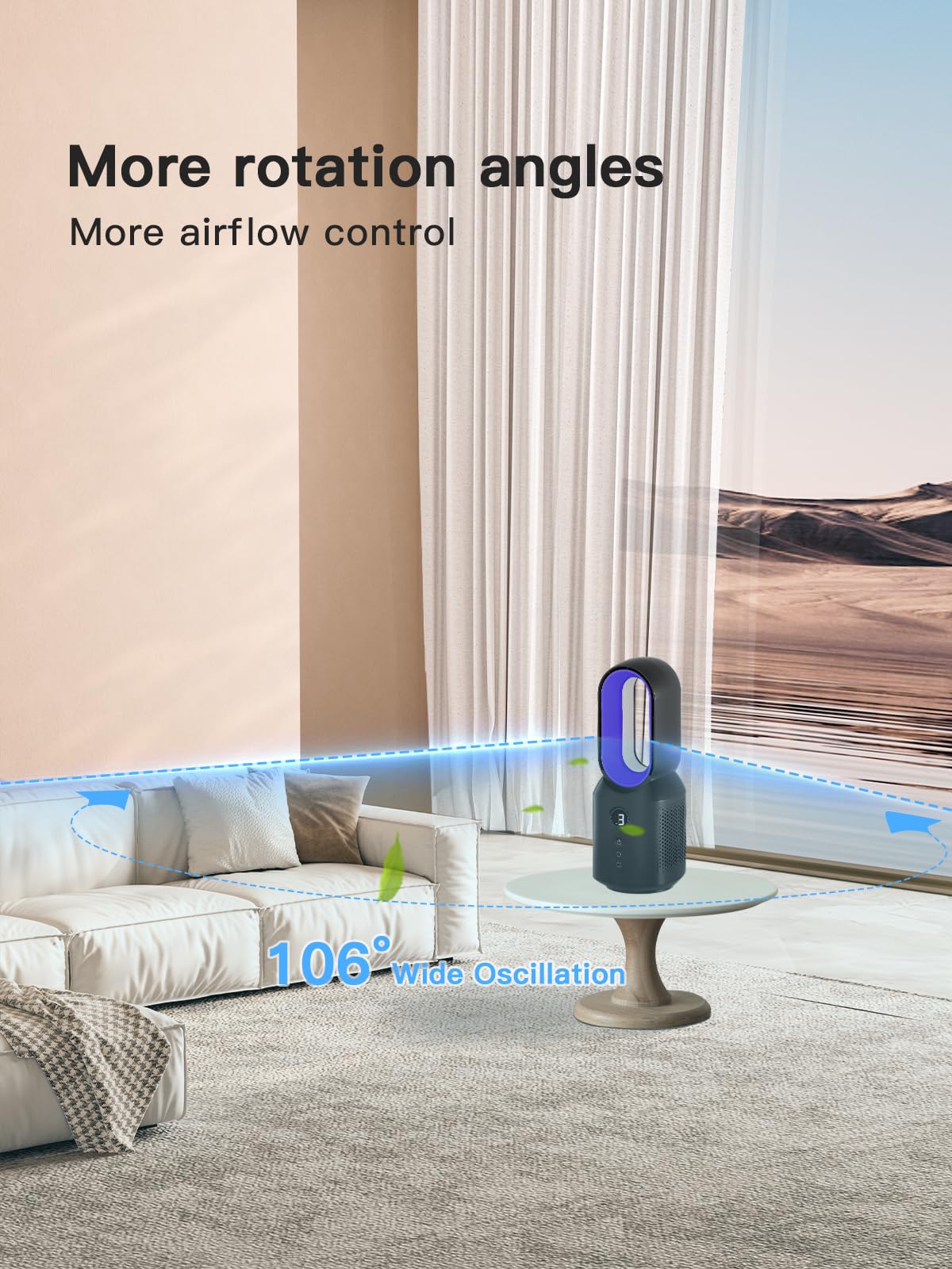 Let'me bladeless desk fan control panel enables quick speed and brightness tweaks.