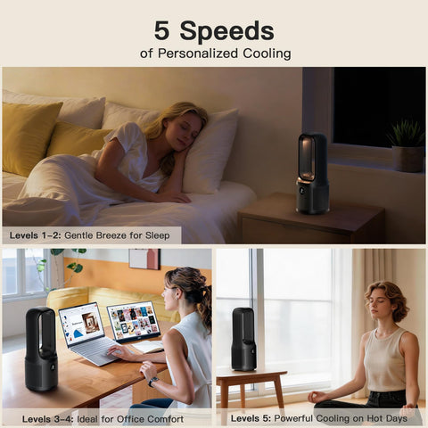 Let'me bladeless desk fan fits a compact 13 by 5 inch footprint.