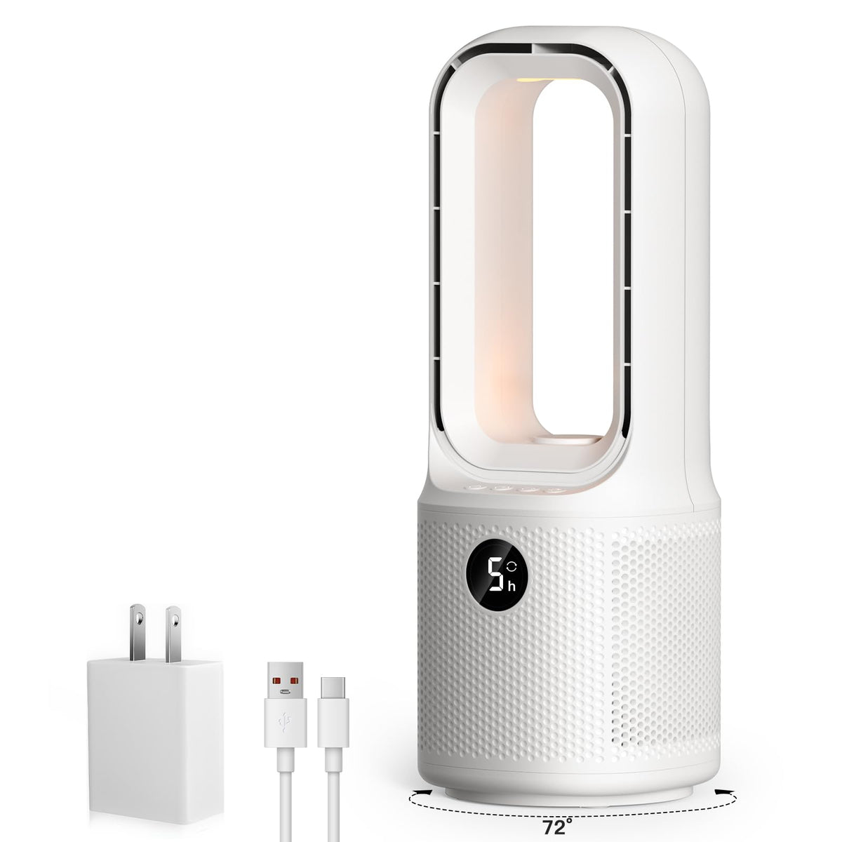 Let'me bladeless desk fan front view showing safe design for families