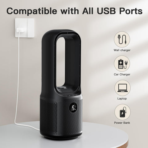 Let'me bladeless desk fan features a three-level brightness night light.