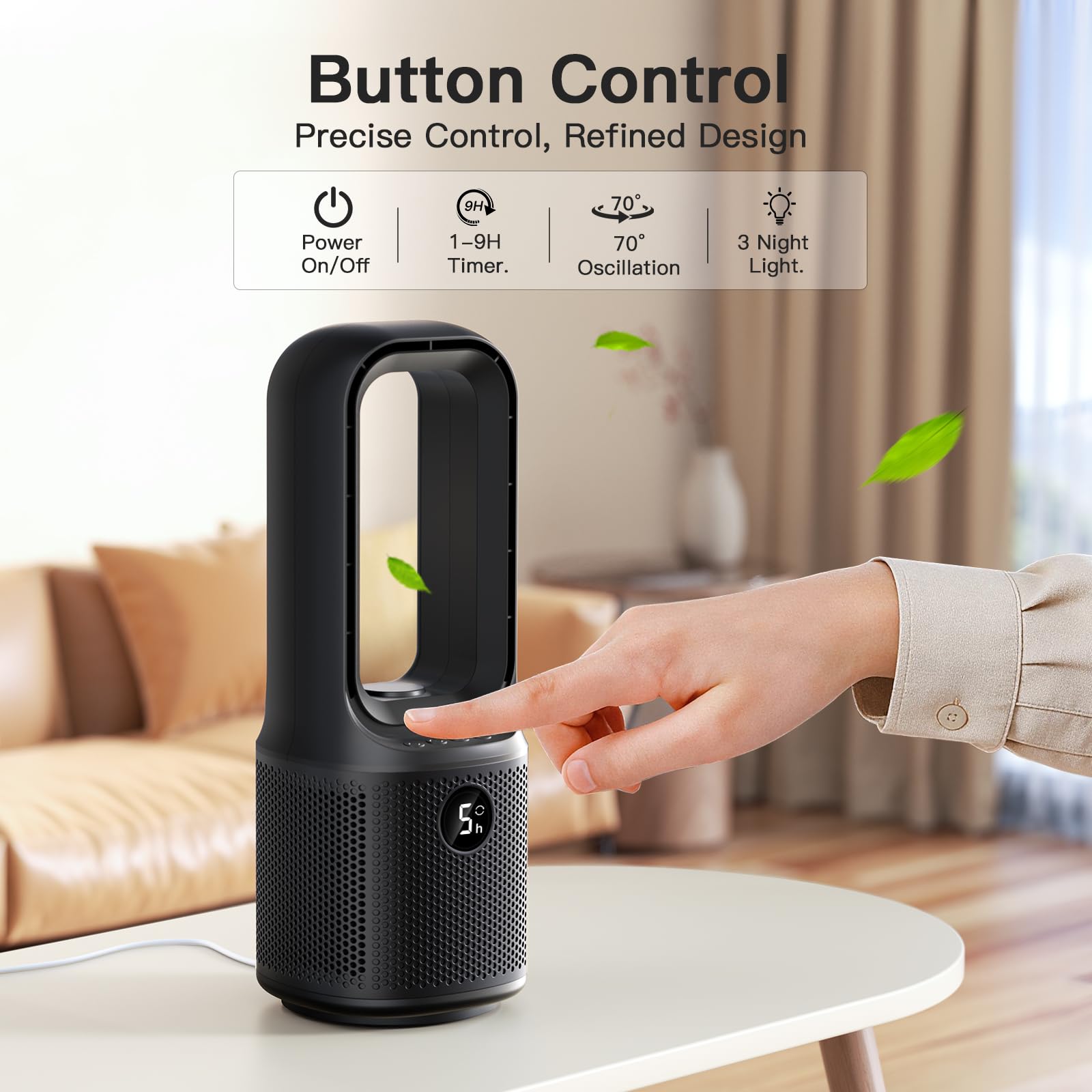 Let'me bladeless desk fan operates quietly for focused work and restful sleep.