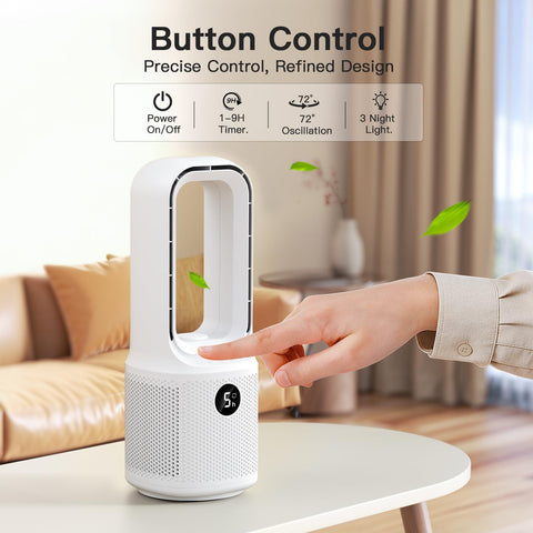Let'me bladeless desk fan side view highlighting quiet operation for bedrooms