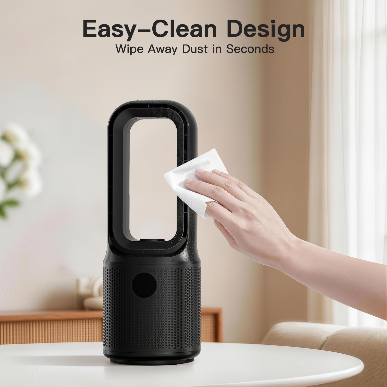 Let'me bladeless desk fan runs on wired power with adapter for steady performance.