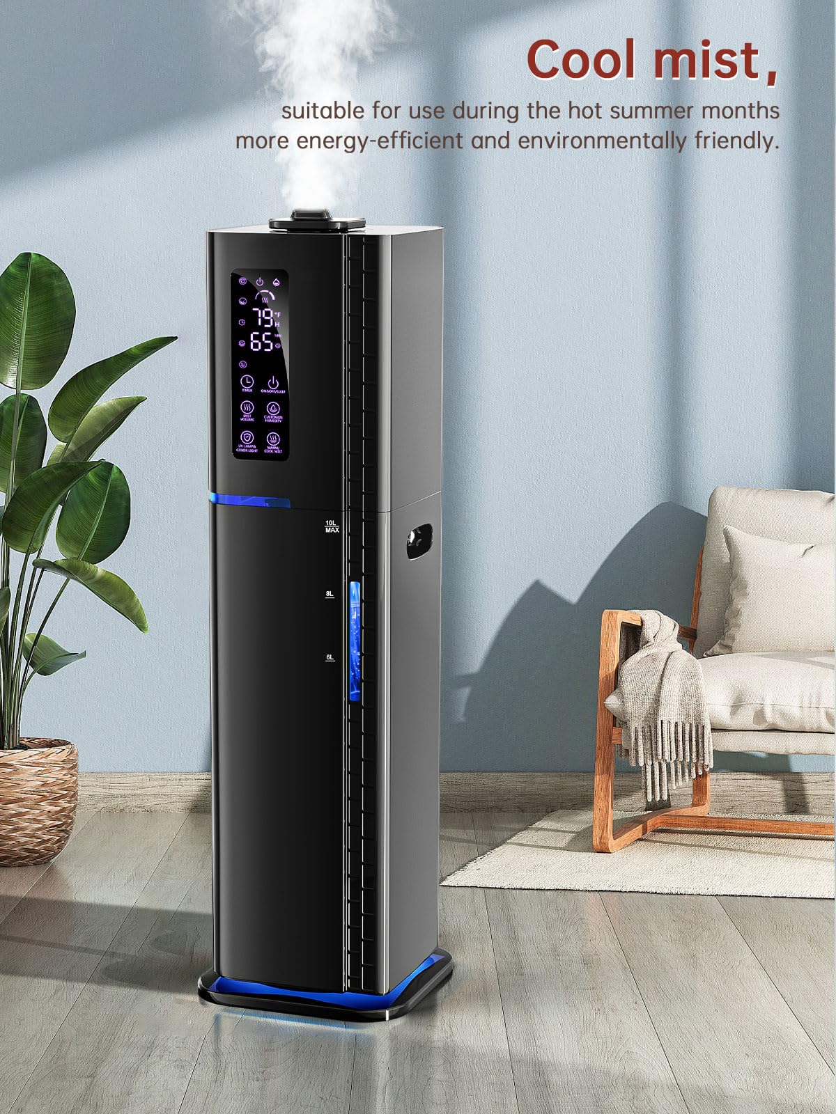 Let'me large 2-64gal tank supports up to 60 hours of continuous mist.