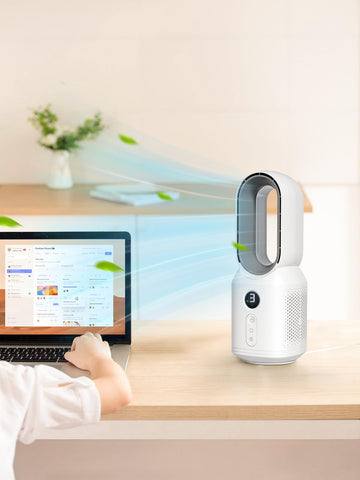 Let'me quiet desk fan operates softly in a bedroom or study.