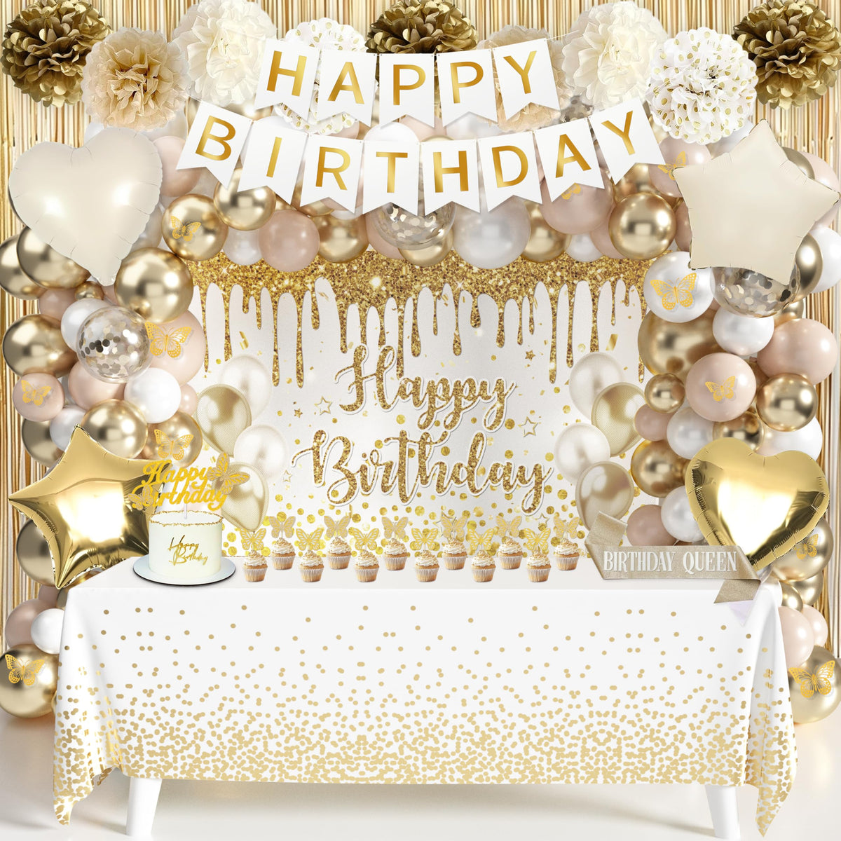Letsroar gold birthday arch creates a glamorous photo backdrop
