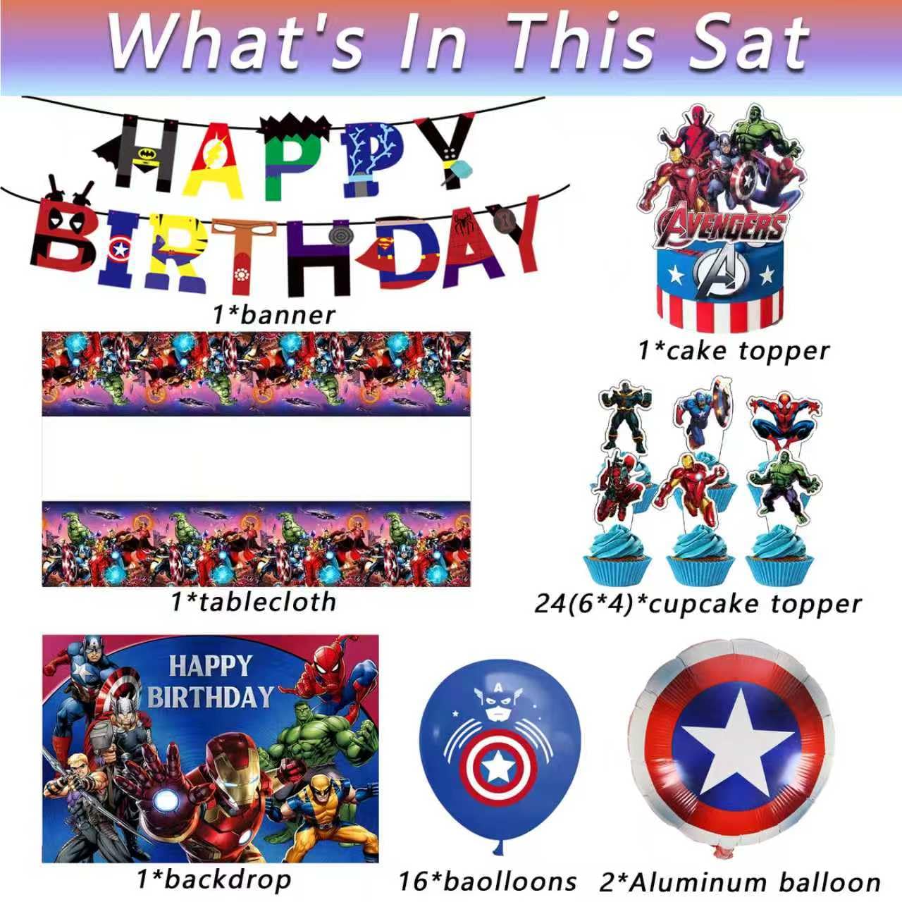 Leuaxmy Avengers backdrop creates a focal photo wall for the celebration.