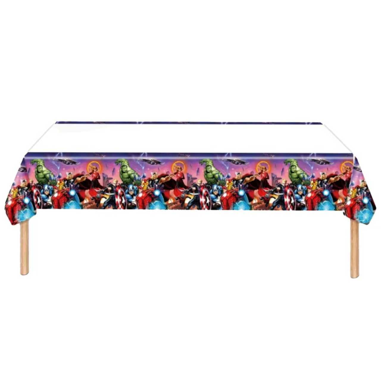 Leuaxmy Avengers tablecloth protects surfaces and unifies the theme.
