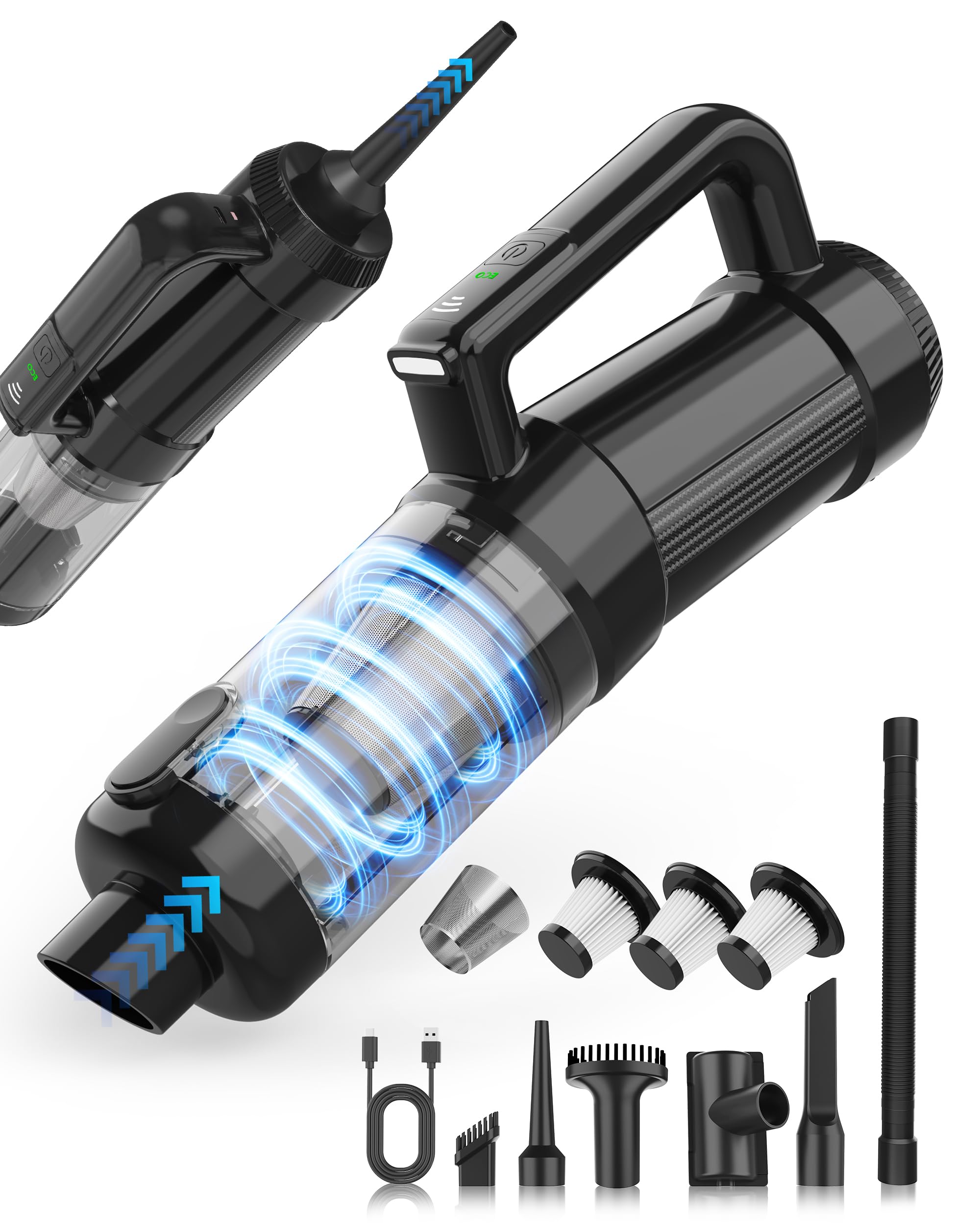 Leucher handheld vacuum front view for versatile cleaning on car and home
