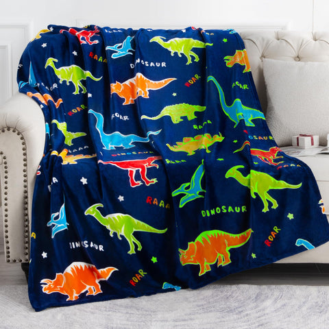 Levens dinosaur blanket glow-in-the-dark scene for kid's night time play.