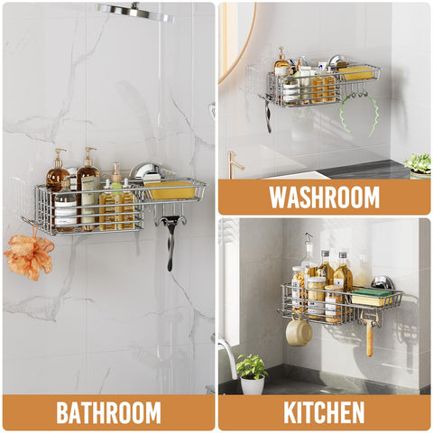 LEVERLOC versatile bathroom organizer suitable for shower, bath, kitchen, or RV.
