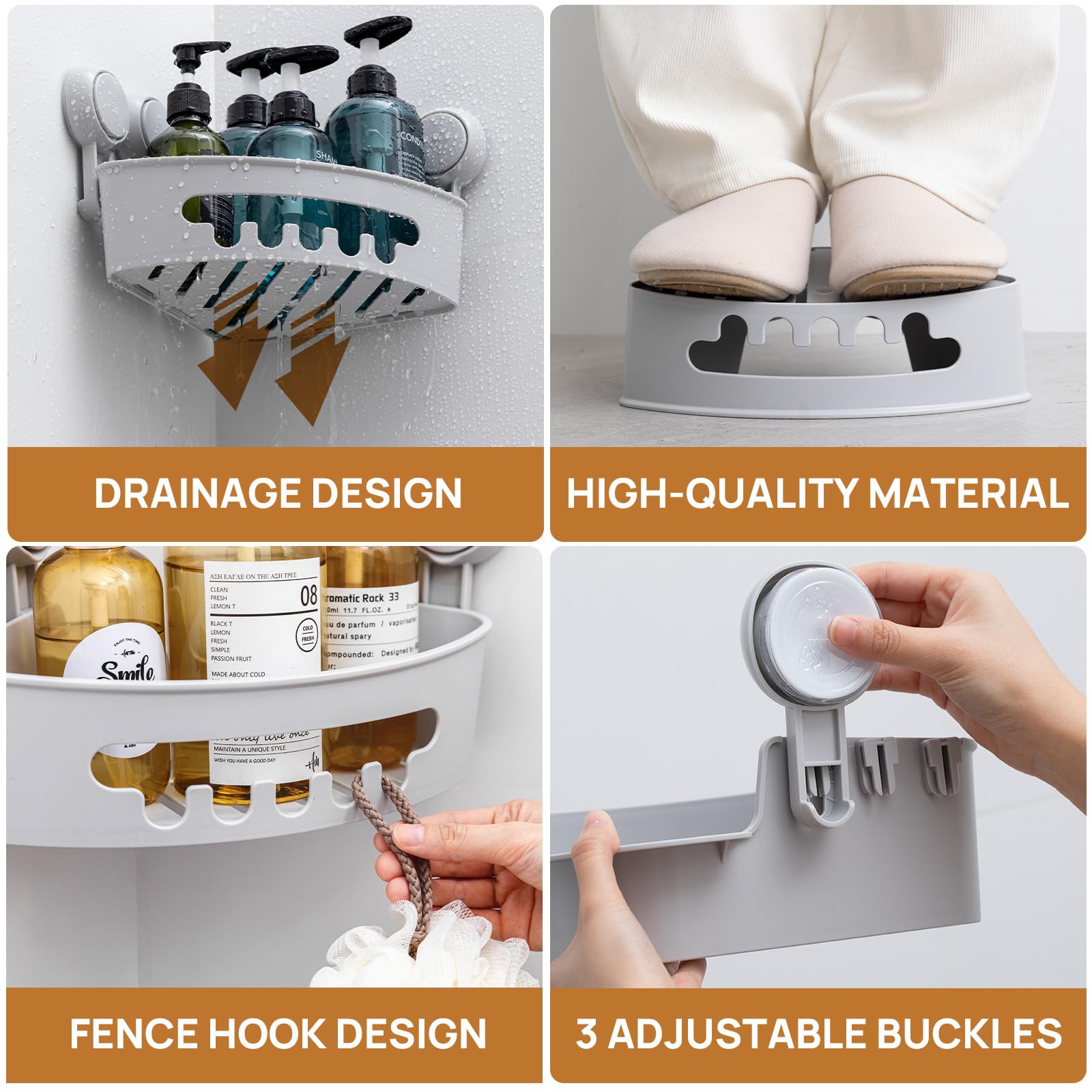 Shower shelf suction cup resists water and oil for long-lasting use