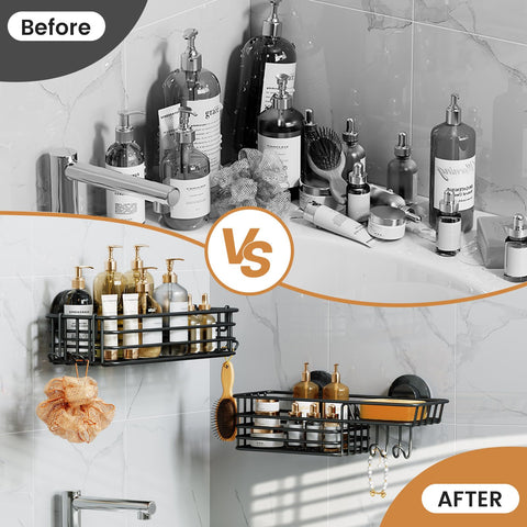 LEVERLOC inside-shower organization keeps products accessible and tidy.