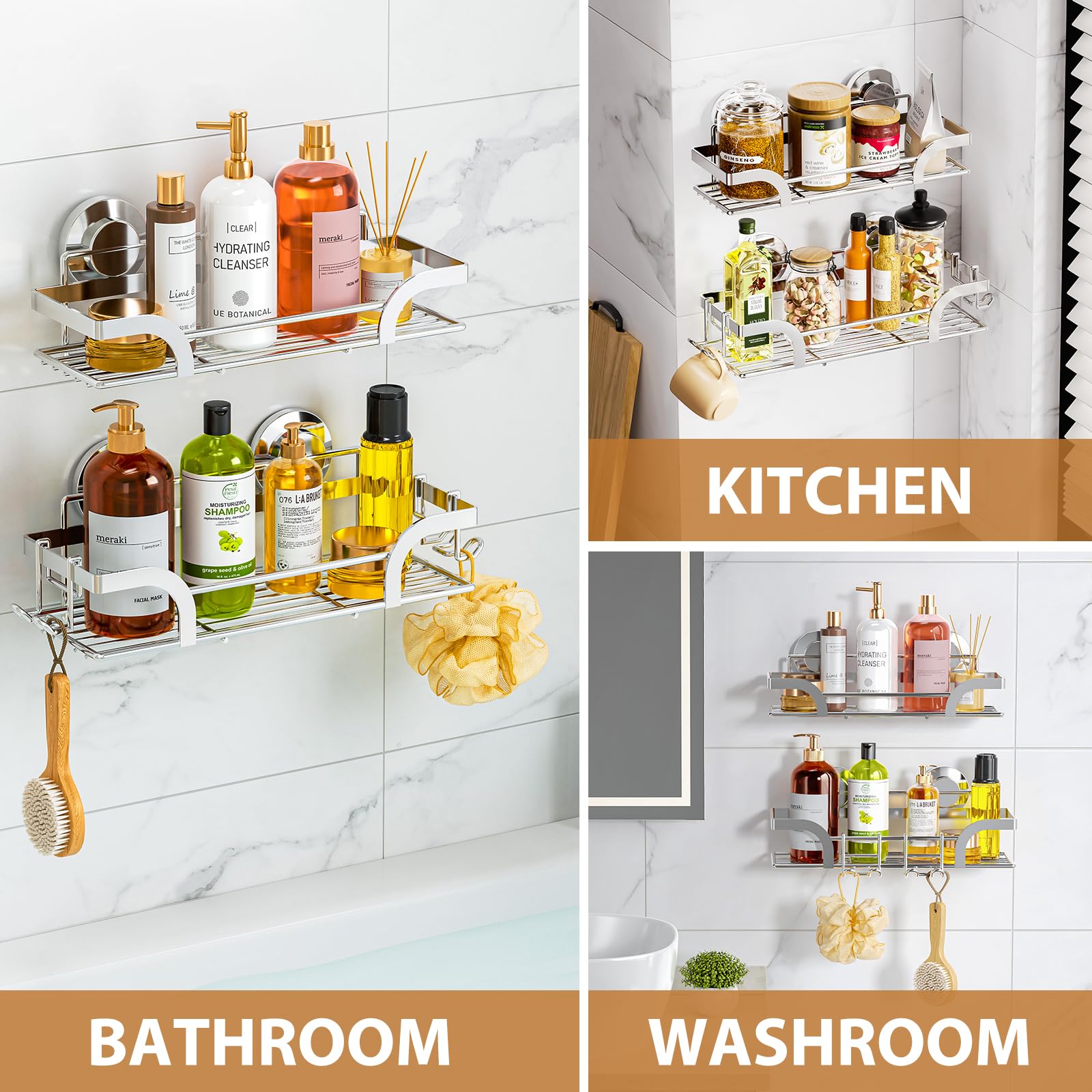 Octopus-inspired suction design secures the rack on glass or tile.