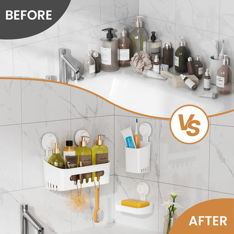 LEVERLOC removable shower storage for easy cleaning and relocation.