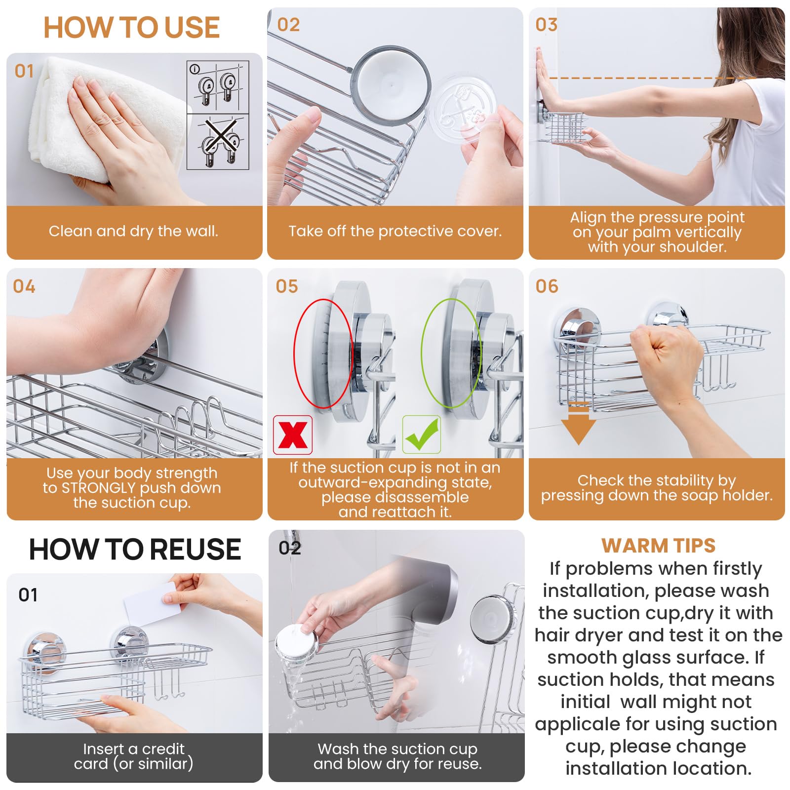 LEVERLOC removable suction cup leaves no wall marks after repositioning.